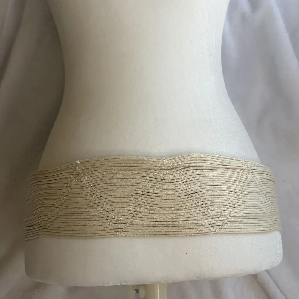 Coldwater Creek Ivory Wide Woven Cotton Belt Faux‎ Leather Accents Statement S/M